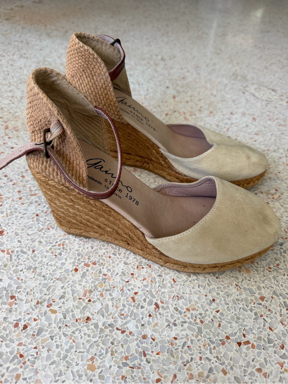 Neutral Espadrille Wedge Sandals with Ankle Strap